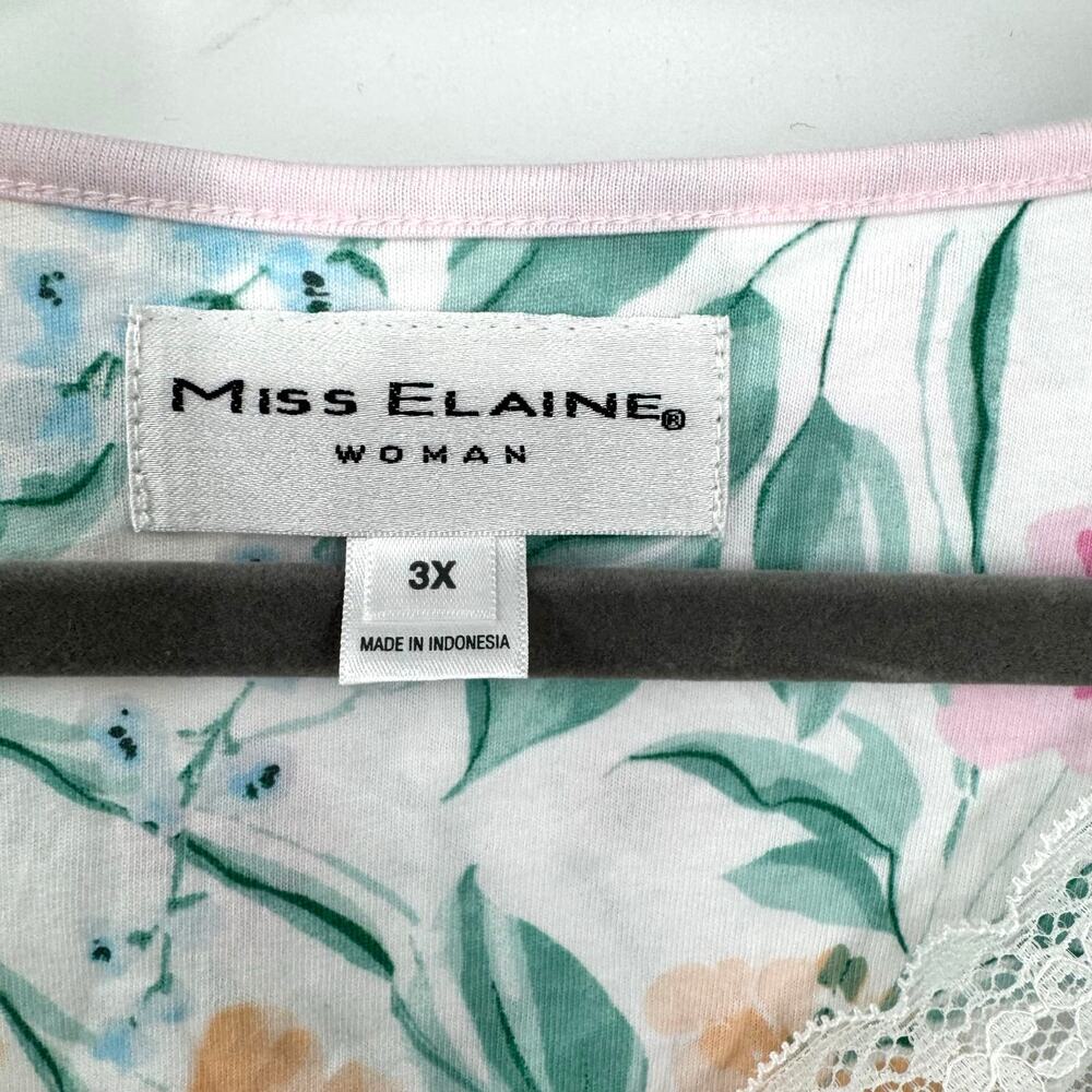 Miss Elaine Floral Nightgown 3X 2X 100% Cotton Short Sleeve Lightweight Lace - Picture 6 of 7